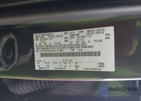 2016 Ford F-150 Xlt from USA, damaged, VIN 1FTEW1E8XGFC17460